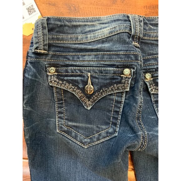 Miss Me Dark Wash Skinny Denim Jeans W/  Metallic Embroidery, Size 25 - Picture 6 of 7